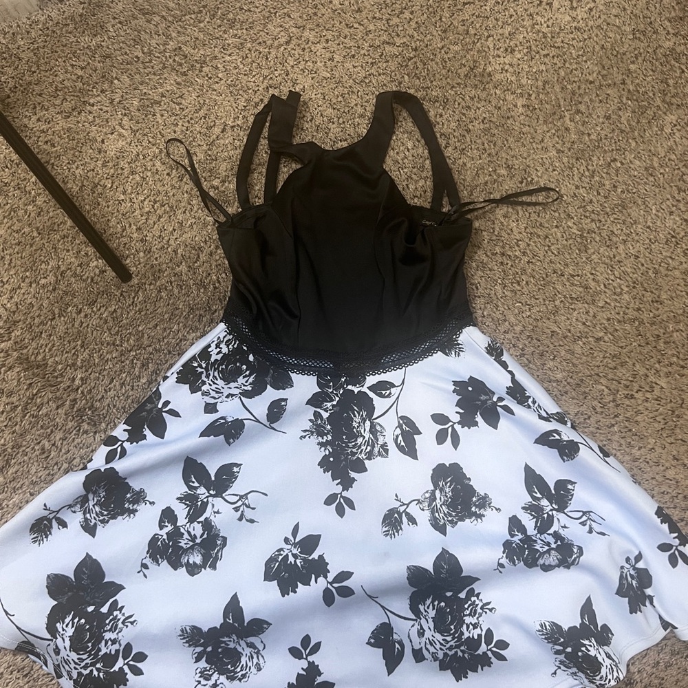 Black & White Floral Fit-and-Flare Dress